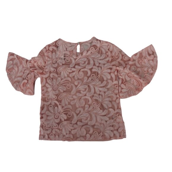 NWT NY Collection Burnout Bell Sleeve Peach Size Petite Medium - Picture 3 of 5